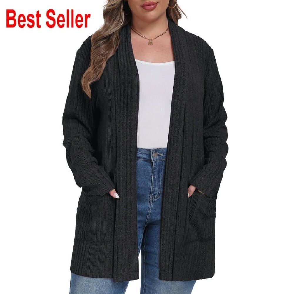 Oversized Cardigan Sweater Chic Minimal Loose Fit Open Front with Pockets
